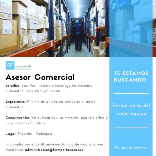 Importante empresa del Sector Automotriz requiere personal para su  equipo de trabajo, en el Medellín – Antioquia