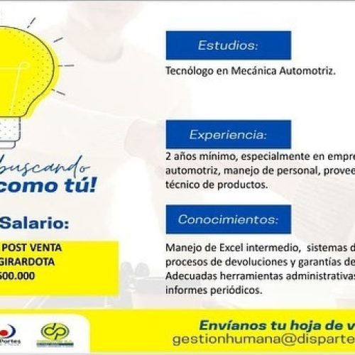 Importante empresa del Sector Automotriz requiere de personal.